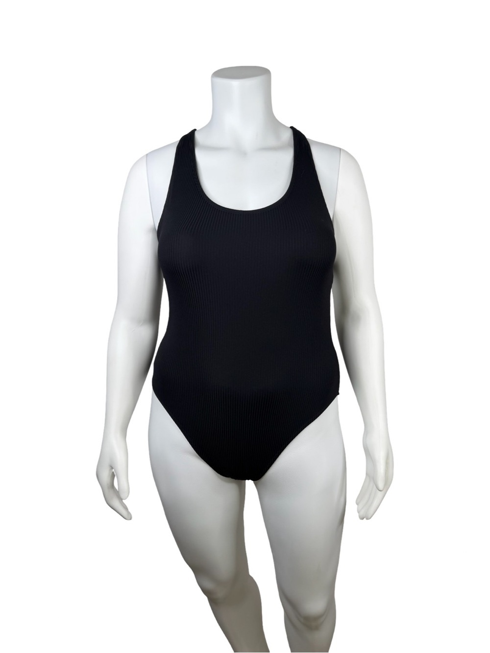 Andie Tulum Crossback Black Ribbed Scoop Neck One-Piece Swimsuit Sz. L NWT